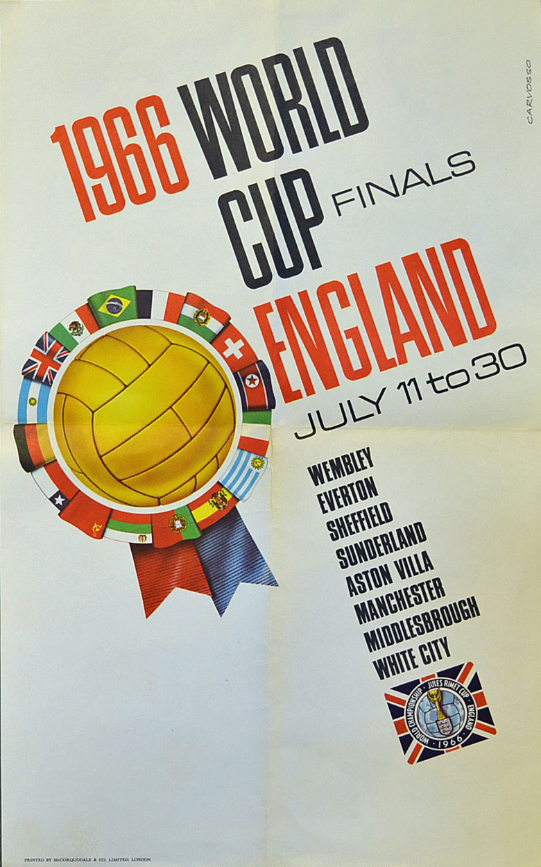 Original Carvosso 1966 Football World Cup Finals poster printed by McCorquodale & Co Ltd, London,