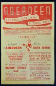 Scottish football programme 47/48 Scarce friendly match Aberdeen v Raith Rovers dated 24 January