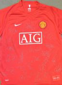 2007 Signed Manchester United signed shirt autographed by the squad to include 20 signatures in VG