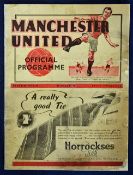 Pre-war 1938/39 football programme Manchester United v Leeds United dated 7 April 1939. Has handling