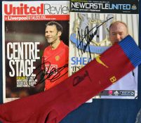 Signed football programmes to include Ryan Giggs, Alan Shearer plus a sock signed by Thierry Henry