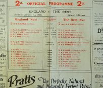 1927 England v The Rest (Trials Match) rugby programme - played on January 1st - large single folded