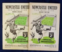 Football programmes Newcastle Utd v Manchester Utd 48/49 and Newcastle Utd v Manchester Utd 50/51