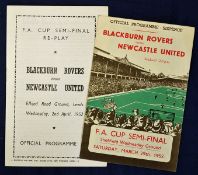 1952 FA Cup Semi-Finals football programmes Blackburn Rovers v Newcastle Utd at Sheffield