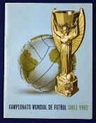 Interesting 1962 Chile World Cup Tournament Football Itinerary with match features and dates, t/w