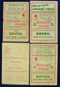 4x post war 1940s Wales v Ireland rugby programmes - to include ‘46 (Victory Int) at Cardiff Arms