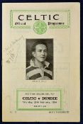 Scottish football programme 53/54 Div ‘A’ match Celtic v Dundee championship season for the green/