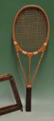 Early Hazells Streamline Red Star tennis racket - complete with red whipping and the remains of