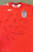 Signed England football shirt with autographs by Carrick, A. Cole, C. Cole, Ferdinand, Gerrard,