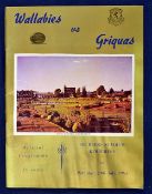 1963 Griquas v Australia rugby programme dated 20/07/1963 at Kimberley having some water marks, with