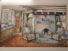 C H Swaab. A cottage interior. Signed and dated 1952. Watercolour on paper 14