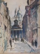 French School 20th Century Side street in Montmartre near the Sacre Coeur. Indistinctly signed and