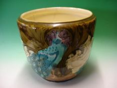 A Mintons Jardiniere decorated in the secessionist manner with peacocks. Impressed number 3408