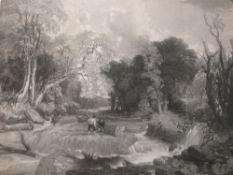 After Frederick Richard Lee 1798-1879 An engraving by David Lucas, figures hauling logs from a