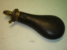 Shooting. An Alex Henry Patent leather powder flask, the screw fitting charger marked from 2 ½ - 3 ½