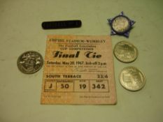 Soccer. Wembley football ticket, Final Tie FA Cup Competition; three medals and two badges