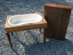 A Victorian Oak Bidet Stool with kidney form ceramic liner