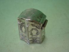 Dutch Silver - A small box in the form of an armoire, the hinged lid with a figure of Justice in