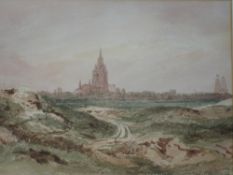French School 19th Century. Landscape with Calais skyline. Watercolour on paper 10 ½