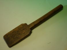 An 18th Century Treen Washing Bat. Scratch decorated with scrolls and heart, inscribed initials 