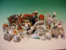 Collection of Small Decorative Ceramics Including Staffordshire, crested ware, Soviet animals,
