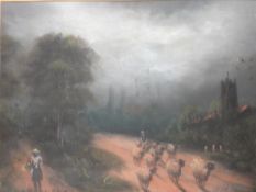 H Butler. Surrey Lane. Signed. Pastel on paper 10