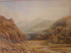 J Morris. River valley with sheep. Signed and dated '06. Watercolour on paper 10