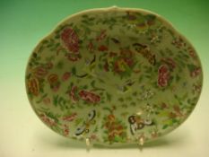 A Chinese Famille Rose Deep Dish decorated in coloured enamels with chrysanthemums, birds and flying