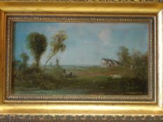 English School 19th Century. A pair. Landscapes with mill, cottages and figures. Oil on laid down