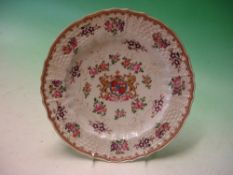 French Porcelain. A Samson Chinese export style armorial plate. Raised enamel and painted in colours