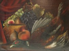 English School, 19th Century. Still life of pheasant with a bowl of fruit. Oil on canvas 15