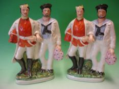 Staffordshire Pottery. A pair of flat backed figure groups, soldier and sailor. 12 ½