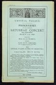 1896 Crystal Palace Programme of the Sixteenth Saturday Concert Exhibition dated 21st March