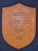 Rare 1953 Ryder Cup British team member leather golf bag shield - embossed 