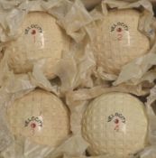 4x rare Velocity Red Dot square mesh golf balls in paper wrappers - numbered 1-4 nestling in their