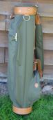 Fine and new green canvass and light tanned leather golf bag - made in England - fully lined