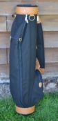 Fine and new black canvass and light tanned leather golf bag - made in England - circular shaped