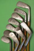 10x various irons to incl a mussel back lofting iron, 2x Tom Stewart mid iron, Winton mid iron,