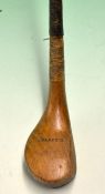 C Hunter Prestwick light stained scare head bulger brassie c1890 - c/w full brass sole plate and