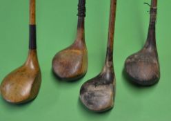 4x good size playable socket woods to incl M J Lewis Little Aston shallow faced driver, Simpson 