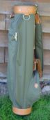 Fine and new green canvass and light tanned leather golf bag - made in England - circular shaped