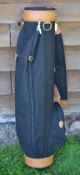 Fine and new black canvass and light tanned leather golf bag - made in England - circular shaped