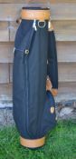 Fine and new black canvass and light tanned leather golf bag - made in England - circular shaped