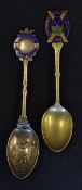 2x silver/silver plated  and enamel golfing teaspoons - Dalhousie Golf Club (Carnoustie) silver with