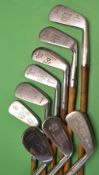 9x assorted playable rustless irons - 2x Comrass brand mashie and m/niblick stamped Match Set, 2x