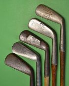 5x various smooth faced irons pre 1900 including 2x Tom Stewart's a cleek and mussel back mid