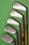 Set of 5x 'Bee-Line' matching irons to include a 1, 2 & 3 iron, a 6 iron and 9 iron (niblick with
