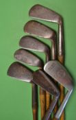 7 x assorted playable irons to incl Maxwell lofting iron, James Nelson Nairn mashie, Alex Weir