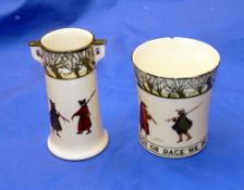 PORCELAIN: (2) Isaac Walton ware slim tapered rose vase, 4.5