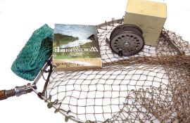 ACCESSORIES: Hardy alloy folding trout landing net, D shaped alloy frame, black handle; rubber grip,